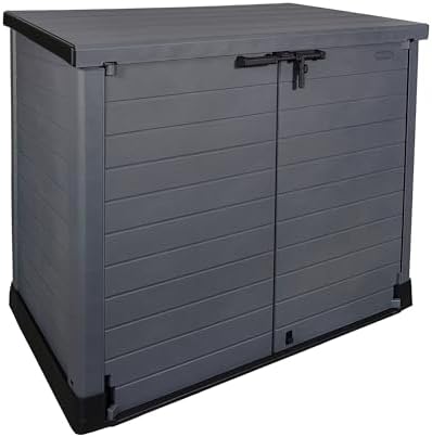 Duramax Cedargrain StoreAway 1200L Plastic Garden Storage Shed/Flat Lid - Outdoor Storage Bike Shed – Durable & Strong Construction– Ideal for Tools, Bikes, BBQs & 2X 240L Bins, 145x85x125 cm, Grey by DURAMAX