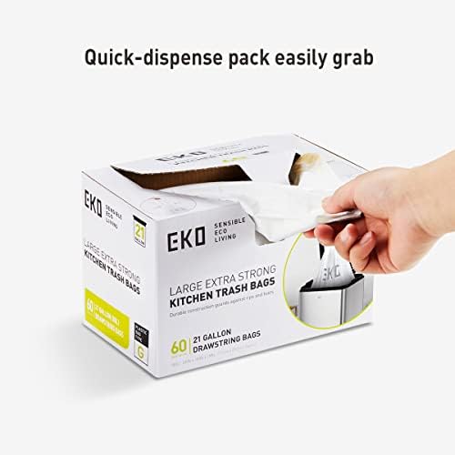 EKO 21 Gallon / 50-90 Liter, Drawstring Trash Bags, Extra-Strong Unscented Garbage Bags, Easy-Dispense Roll for Kitchen & Household Use, Code G, White 60 Count (Pack of 4) - Image 2