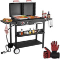 Propane Gas Griddle Charcoal Grill Combo Flat Top Griddle W/Dual Lids & 2 Side Shelves Dual Fuel BBQ Grill for Outdoor Barbecue by GrillsOutdoorCooking