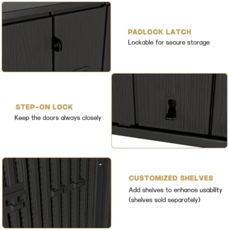 KINYING Outdoor Storage Shed,57 Cu.ft Vertical Outdoor Storage Cabinet Waterproof, Outdoor Resin Tool Shed for Patio Furniture, Garden Tools, Pool Accessories, Lawn Mower(Black Color) - Image 7