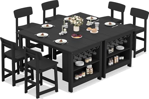 SERWALL 8-Piece Outdoor HDPE Counter-Height Bar Dining Set for 6, Black by SERWALL