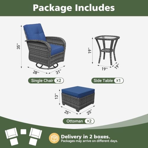 Aoxun 5 Piece Outdoor Patio Furniture Set with Coffee Table, Outdoor Patio Furniture Sets with High Back Swivel Rocker Chairs, Outdoor Sofa Set with Ottoman for Backyard & Garden, Navy Blue - Image 2