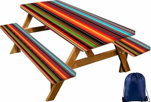 CAPSCEOLL Picnic Table Cover with Bench Covers 6ft - Colorful Stripes by CAPSCEOLL