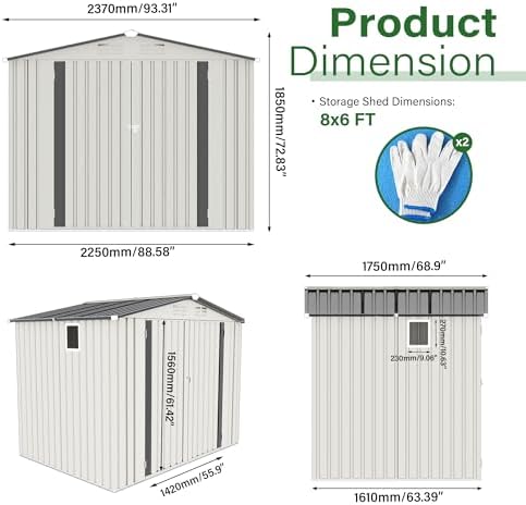8x6FT Metal Storage Shed, Outdoor Garden Tool Shed, Galvanized Steel Lockable Backyard Organizer, Waterproof Weather Resistant Utility Storage House, Patio Courtyard Equipment Storage, Easy Assembly - Image 2