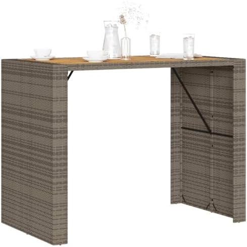 Garden Bar Table Grey Modern Outdoor Patio Furniture with Acacia Wood Top and Powder-Coated Steel Frame for Balcony or Terrace Use - Image 4