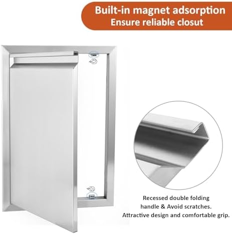 JIE JIN BBQ Access Door 17" W X 24" H Outdoor Kitchen Doors Single Door Thickened 304 Stainless Steel Outdoor Kitchen Accessories Door for Indoor/Outdoor Kitchen Outdoor Cabinet BBQ Island - Image 4