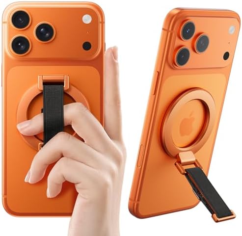 SUPERONE Magnetic Phone Grip with Finger Strap, Orange Magnetic Ring Holder by SUPERONE
