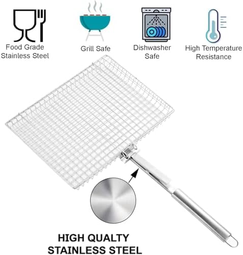 Grill Basket Extra Large,Grill Accessories for Outdoor Grill,Grilling Gifts for Men,Fish Grill Basket, Shrimp Vegetable, Veggie, Barbecue BBQ Rack, Camping Cooking, Unique Detachable Handle - Image 6