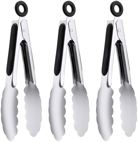 7-Inch Stainless Steel Kitchen Tongs Set, for Cooking Serving (7", 3PCS) by DAILYKISN