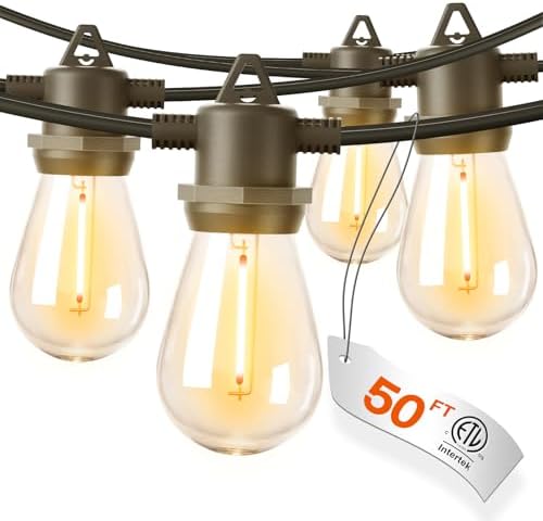 addlon 50FT Outdoor String Lights with 16 Edison LED Dimmable Waterproof by addlon