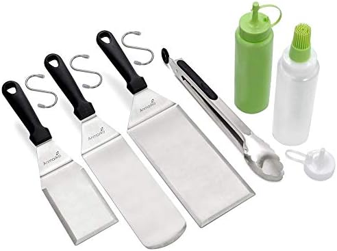 Metal Spatula Set of 6 - Griddle Accessories kit - Grill Flat Spatula Pancake Flipper Hamburger Turner - Metal Utensil Great for BBQ Grill Flat Top Cast Iron Griddle - Commercial Grade by Anmarko