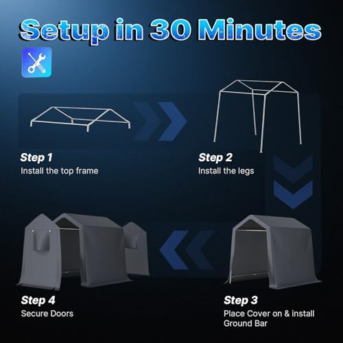 ADVANCE OUTDOOR 6x8 ft Outdoor Portable Storage Shelter Shed with 2 Roll up Zipper Doors & Vents Carport for Motorcycle Waterproof and UV Resistant Portable Garage Kit Tent, Gray - Image 3