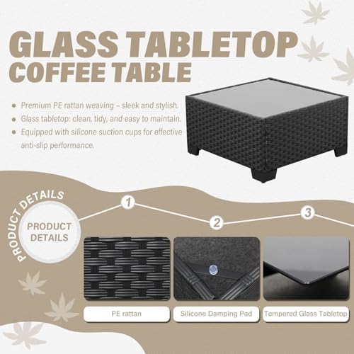 Oasishine Wicker Patio Furniture Patio Couch 3 Pieces Outdoor Sectional with Ottoman and Outdoor Glass Table Weathering Anti-Slip Cushions Furniture Covers, Khaki - Image 4