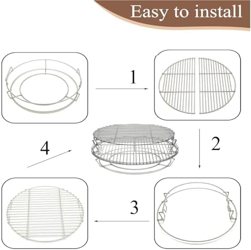 S28 3 Tier 5 Piece 304 Stainless Steel Grill Stack Rack Replacement Kit for Big Green Egg Large, Rack for Eggspander 5 Piece Kit Conveggtor Basket - Image 2