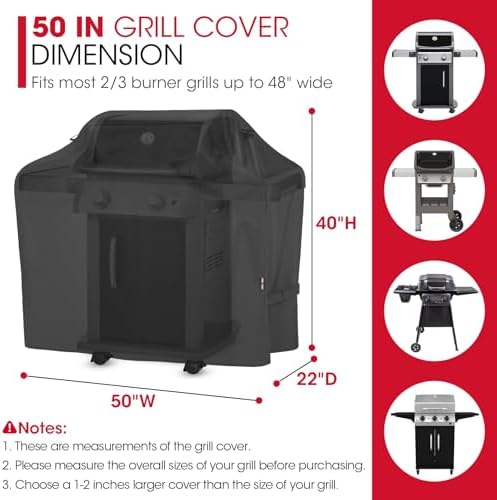 Unicook Grill Cover for Outdoor Grill Heavy Duty Waterproof, 50 Inch, Black - Image 2
