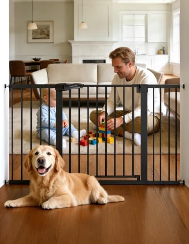 Babelio 29-55" Extra Wide Baby Gate with Door, PressGuard P7, Black by BABELIO