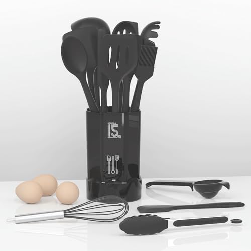 AOTHOD Silicone Cooking Utensils Set - 446°F Heat Resistant Kitchen Utensils,Spatula Sets,Turner Tongs,Spoon,Kitchen Utensil Gadgets Tools Set for Nonstick Cookware,Dishwasher Safe BPA Free (Gray) - Image 3