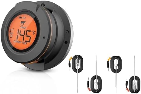 Bluetooth Grill Thermometer with LCD Display & App Alerts, 4 Meat Probes by Acesidn