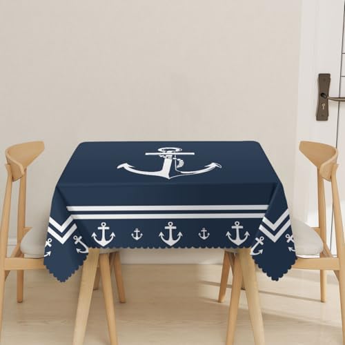 Nautical Tablecloth 54x54 Inch Square Anchor Sailing Ocean Dark Navy Blue Table Cloth Decorations Table Cover for Party Picnic Kitchen Dinner Decor Outdoor - Image 2