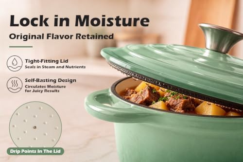 Leonyo 3-Quart Small Enameled Cast Iron Dutch Oven with Lid,Pistachio Green - Image 4