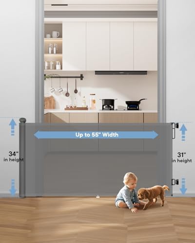 Retractable Baby Gates, 34" Tall Fits Up to 55" Wide, Gray - Image 2