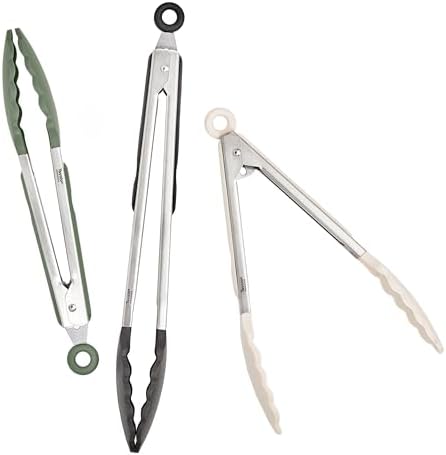 Tovolo Stainless Steel Tongs with Silicone Tip 9” 9” 12 Inch Oatmeal Thyme Green Black Heat Resistant Kitchen Tongs for Cooking Grilling Air Fryer, Stainless Steel Dishwasher Safe Metal Tong Set of 3 - Image 4