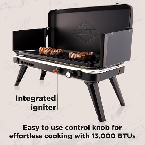 Hike Crew Gas Camping Grill | 13,000 BTU | Portable Propane Burner | Foldable Legs | Integrated Igniter & Included Regulator w/Stainless Steel Drip Tray | Wind Panels & Built-in Carrying Handle - Image 2