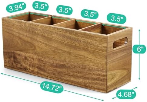 ALELION Acacia Wood Utensil Holder with Removable Divider - 4 Compartment Wooden Utensil Caddy Organizer for Kitchen Counter - Cooking Utensil Crock for Countertop - Image 5