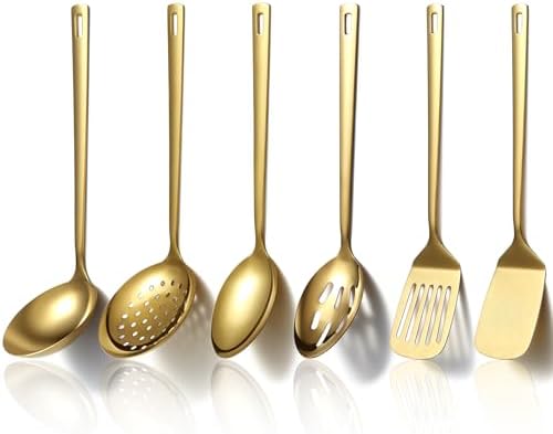 Evanda Gold Kitchen Utensils Set 6pcs, Titanium Plating Stainless Steel Cooking Utensils Set, Heavy Duty Kitchen Tools Spatulas Set, Home Essentials Kitchen Gadgets Accessories by Evanda