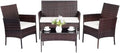 Patio Furniture Set 4 Pieces, Outdoor Rattan Furniture with Tempered Glass Coffee Table, Modern Rattan Patio Chairs Conversation Sets with Sofa for Garden, Terrace, Porch, Lawns Brown/Beige by PAIQIAN