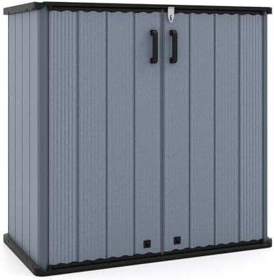 Tangkula 23.5 Cu.ft Outdoor Storage Shed, All-Weather Resin Patio Storage Box with Floor, Lockable Door & Removable Shelf, Waterproof Deck Box for Garden Tools by TANGKULA