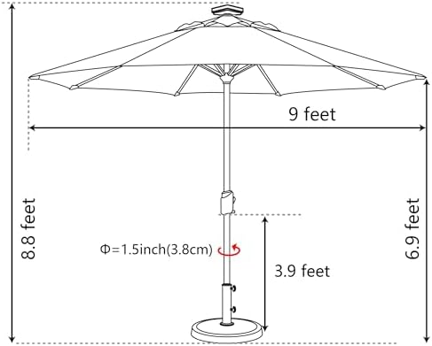 EliteShade USA 10-Year-Non-Fading 9ft Market Patio Umbrella, Commercial Grade Table Sun Umbrella with 80 Solar LED Lights, Crank Open, Windproof & UPF 50+ UV Protection for Garden, Deck, Pool, Backyard, Forest Green - Image 6