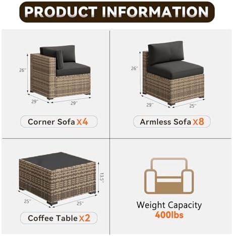 Aoxun Patio Furniture Sets, 14-Piece Outdoor Patio Furniture with 44'' Propane Gas Firepit Table, Wicker Outdoor Conversation Set Sectional Sofa for Backyard, Poolside, Garden - Image 2