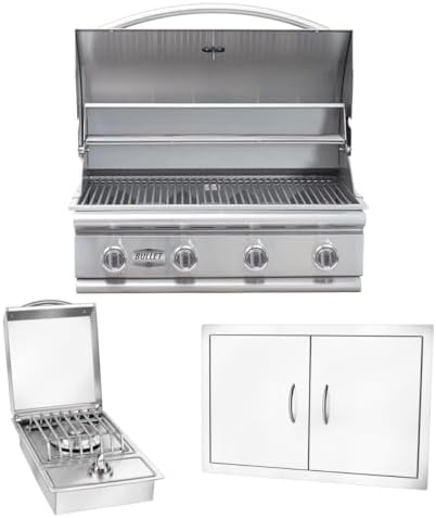 Bullet by Bull Stainless Steel Outdoor Kitchen Set - Built-In Liquid Propane Grill, Perfect for Entertaining -BBQ Kitchen Isl& Bundle - Includes 4 Burner Grill, Double Access Door & Side Burner by Unknown