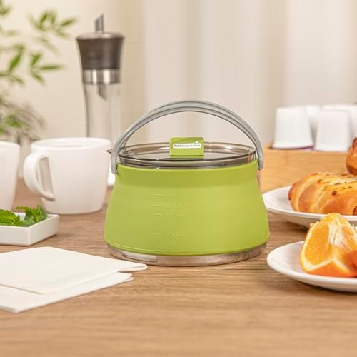 Restaurantware Collapsible 1 L Green Silicone Kettle with Lid, 1 Count - Image 4