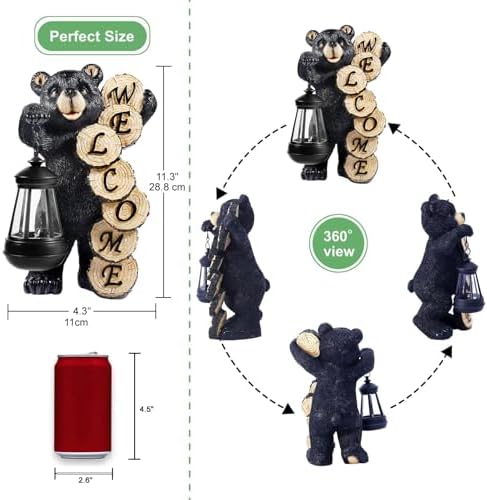 Qeeman Solar Bear for Garden Decor: Weatherproof Resin Statues - Image 3