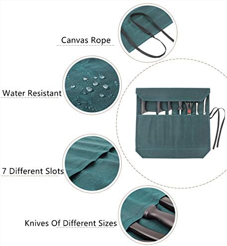 Denifiter Heavy Duty Waxed Canvas Chef Knife Storage Roll Bag With 7 Slots, Waterproof And Durable (Dark Green) - Image 3