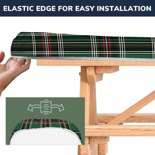 CAPSCEOLL Picnic Table Cover with Bench Covers 6ft - Green Buffalo Plaid - Image 3