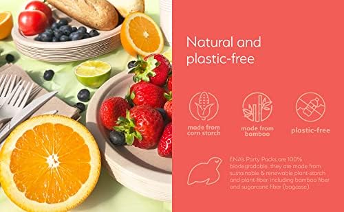 Eco-friendly Camping Supplies [16 Dinnerware Set] for Picnic Basket & Party Supplies. Compostable Paper Plates, Napkins, Biodegradable Utensils, Cups, Green Tablecloths, by Earth's Natural Alternative - Image 3