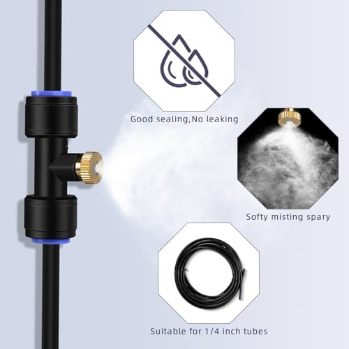 Brass Misting Nozzle Kit, 12 Mister Nozzles + 8 Tee Connectors + 2 End Plugs for Outdoor Cooling Misting System - Image 5