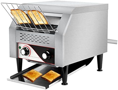 Commercial Conveyor Toaster, 300 Slices/H Electric Stainless Steel 1.9KW Countertop Toaster Heavy Duty 100% 304 Foodgrade Silver Bread for Home Restaurants Bakery Use by DIYAREA
