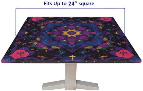 Fitted Tablecloth with Elastic, Mandala Madness Pattern Printed on Fade Resistant Card Table Covers, Ideal for Buffet Catering Community, Fit for 24" x 24" Square Tables - Image 5