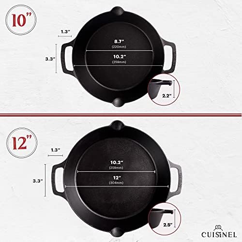 Cast Iron Skillet Set - 10" + 12"-Inch Dual Handle Frying Pans + Silicone Handle Holder Covers + Pan Scraper - Pre-Seasoned Oven, Grill, Stovetop, Induction Safe Kitchen Cookware - Indoor/Outdoor Use - Image 2