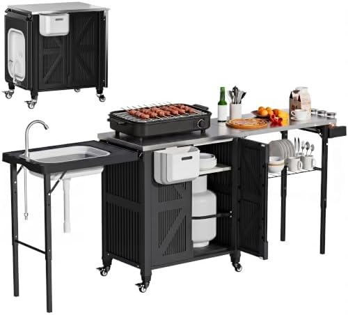 Spurgehom Outdoor Grill Cart with Storage Movable Grill Table by Spurgehom