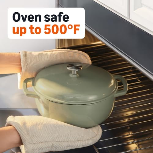 Amazon Basics Enameled Cast Iron Dutch Oven Pot With Lid, 6-Quart, Round, Dual Handles, Heavy-Duty, Oven Safe for Stews, Roasting & Baking, Olive - Image 3