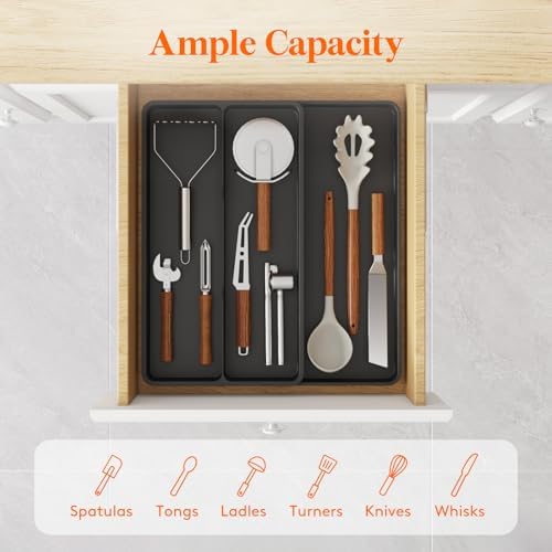 Lifewit Utensil Organizer for Kitchen Drawer, Expandable Cooking Tray - Image 2