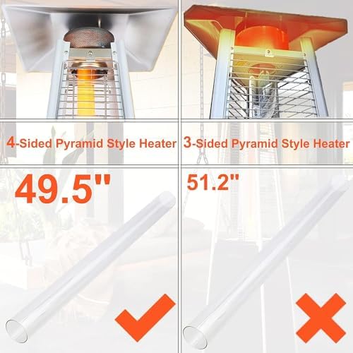 Patio Heater Glass Tube Replacement, 49.5 x 4" Replacement Parts with Ring, Outdoor Replacement Parts for 4-Sided Pyramid Heater, Glass Tube Model for GSH, BFC, HLDS01, WH-H90 - Image 2