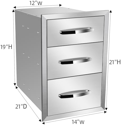 Pull Out Trash Drawer, Lower Sliding Rails Stainless Steel Roll Out Trash Bin Pull Out Tray With Handle For Outdoor Kitchen BBQ Island Grill Station,Three Drawers - Image 2