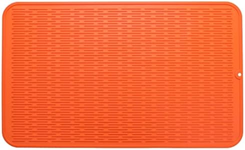 MicoYang Silicone Dish Drying Mat for Multiple Usage,Easy clean,Eco-friendly,Heat-resistant Silicone Mat for Kitchen Counter or Sink,Refrigerator or Drawer Liner Orange 3XL 28 inches x 18 inches by MicoYang