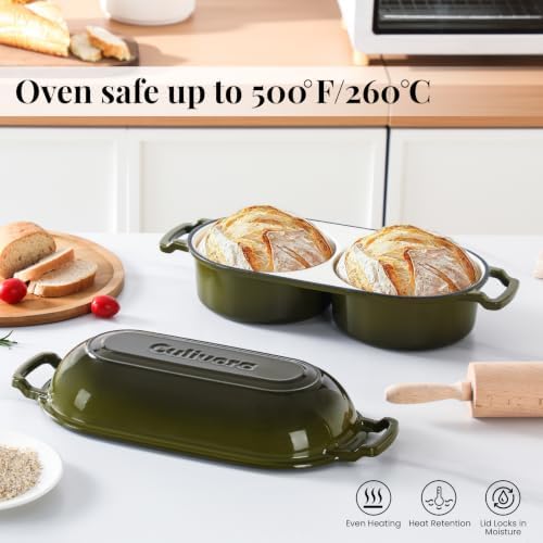 Cast Iron Double Dutch Oven, Mini Enamel Sourdough Bread Pan with Lid - Image 4